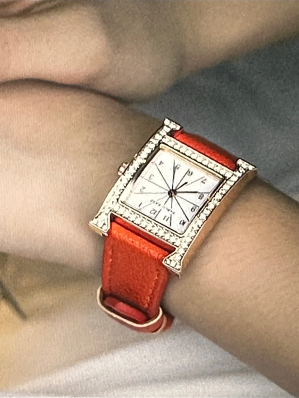 Women's Orange Leather Crystal-Trim Watch